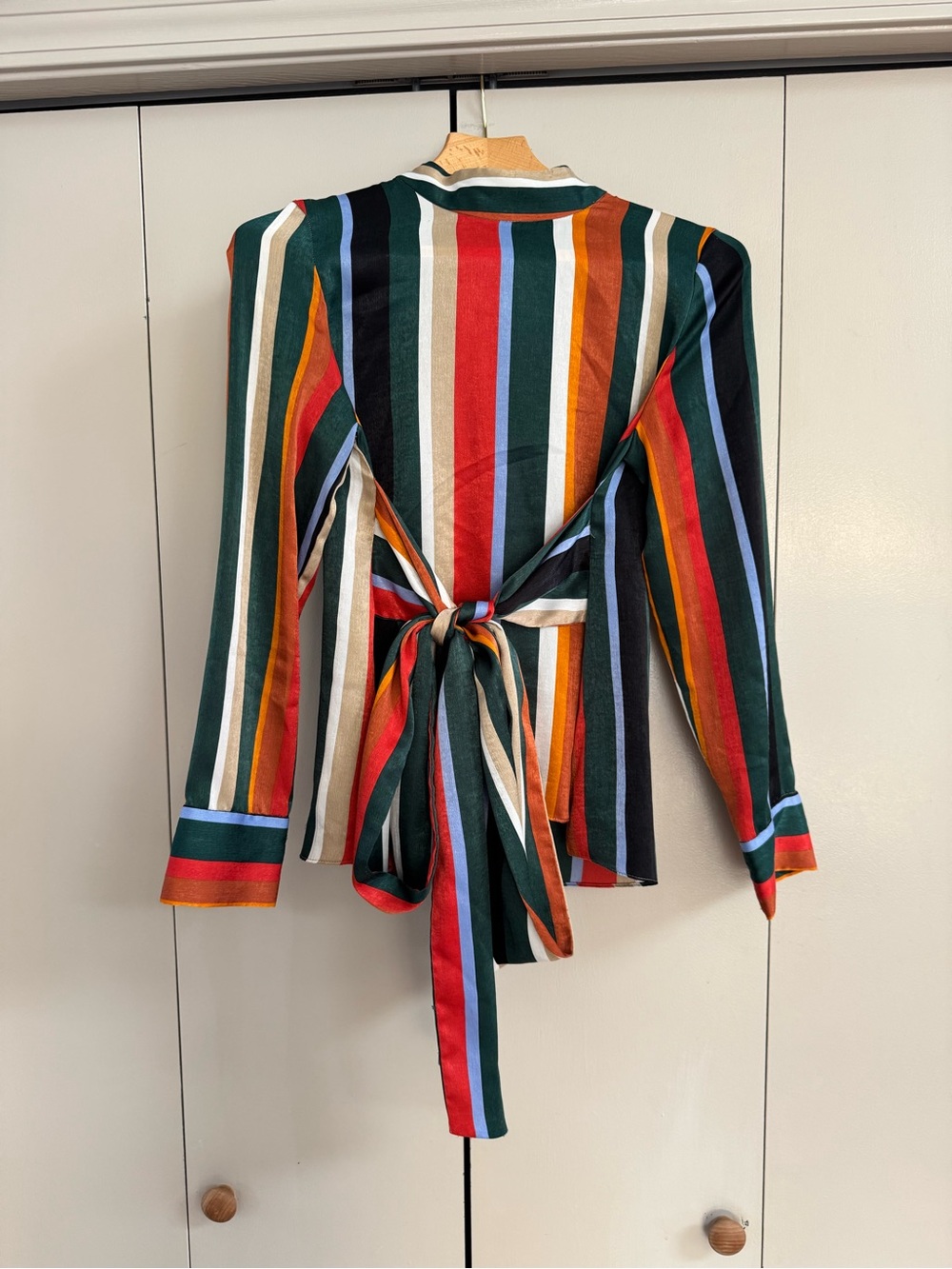 Zara Multicolor Vertical Stripe Tie-Back Blouse